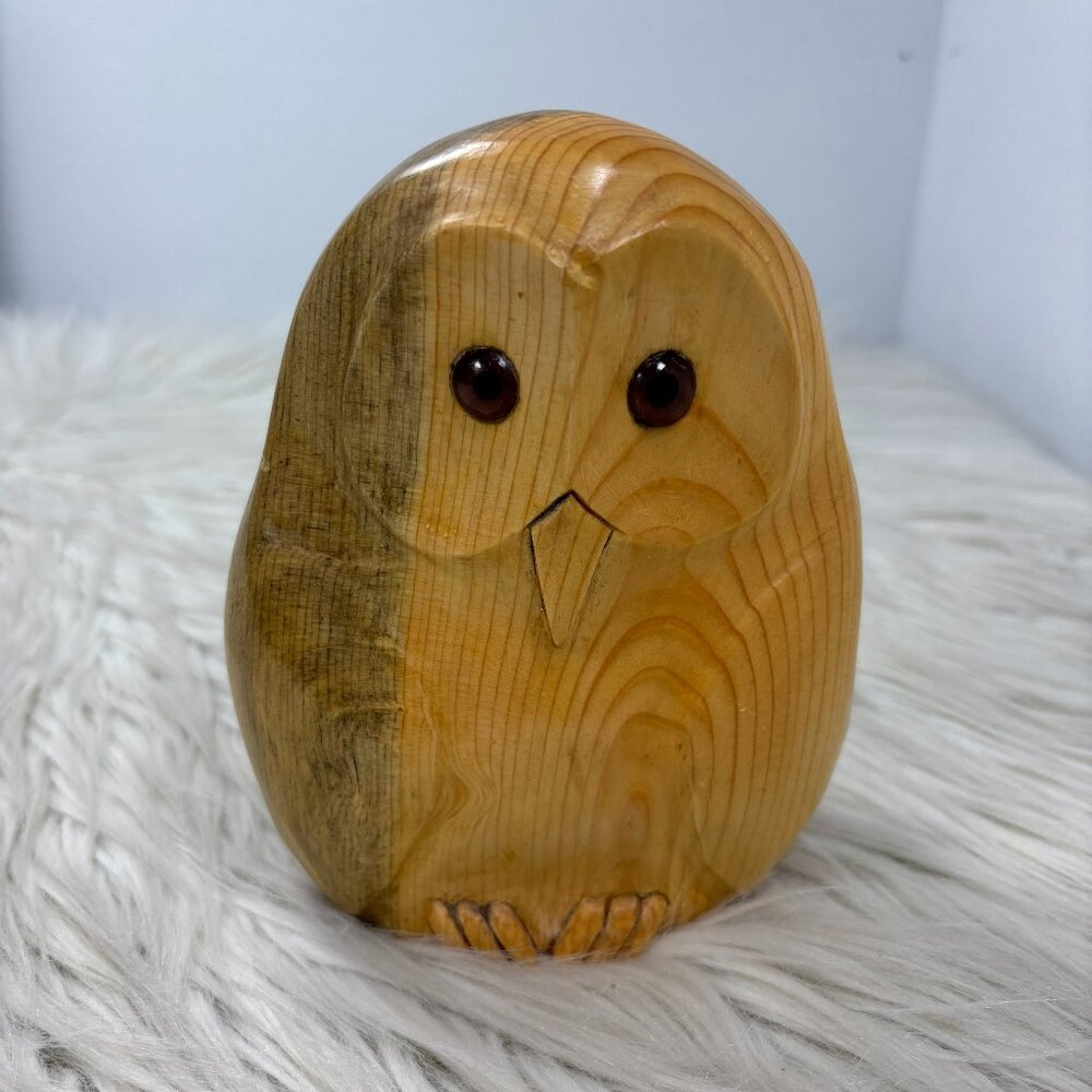 Hand Carved Wooden Owl Table Top Art Decor Steve Robar Woodland Cabin Forest
